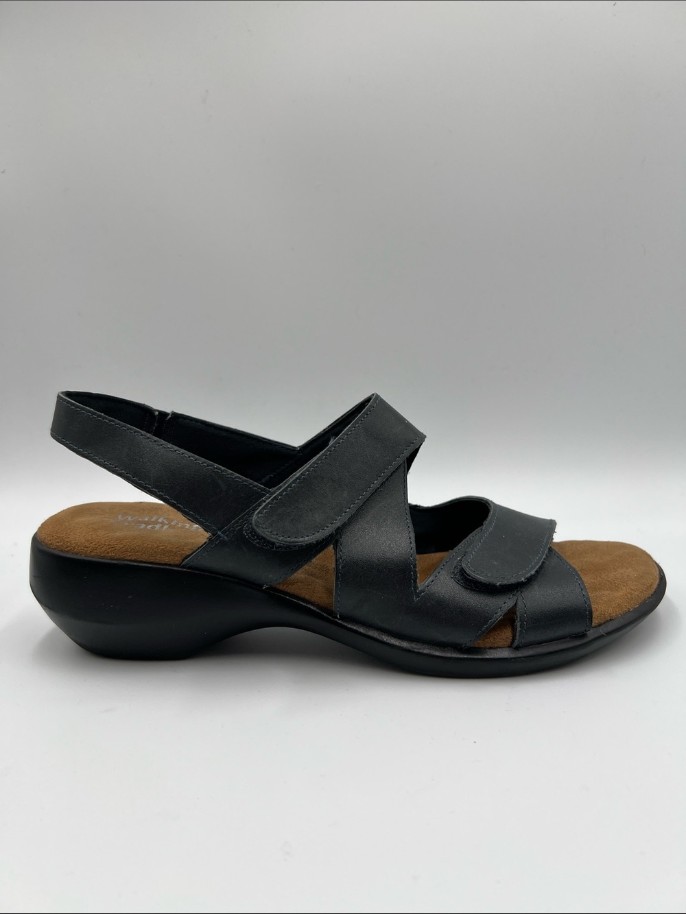 Walking Cradles Lark slingback sandal black leather strappy comfort 9.5 NARROW